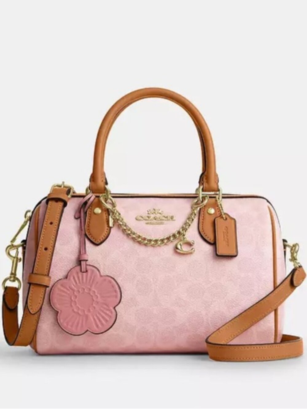 NWT💕Coach Medium Rowan Satchel Bag In Signature Canvas With Charms Powder Pink